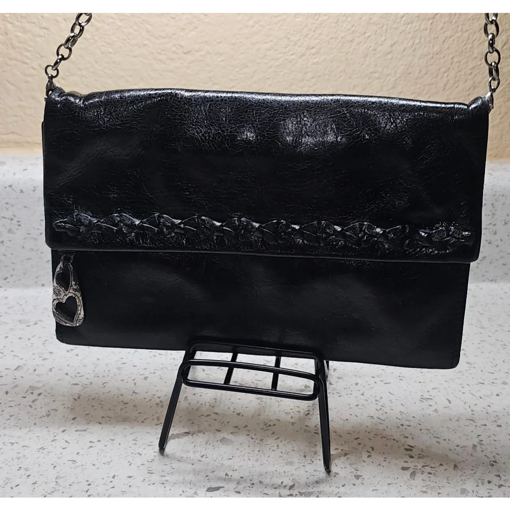 Brighton Black Leather Chain Crossbody Wallet Bag